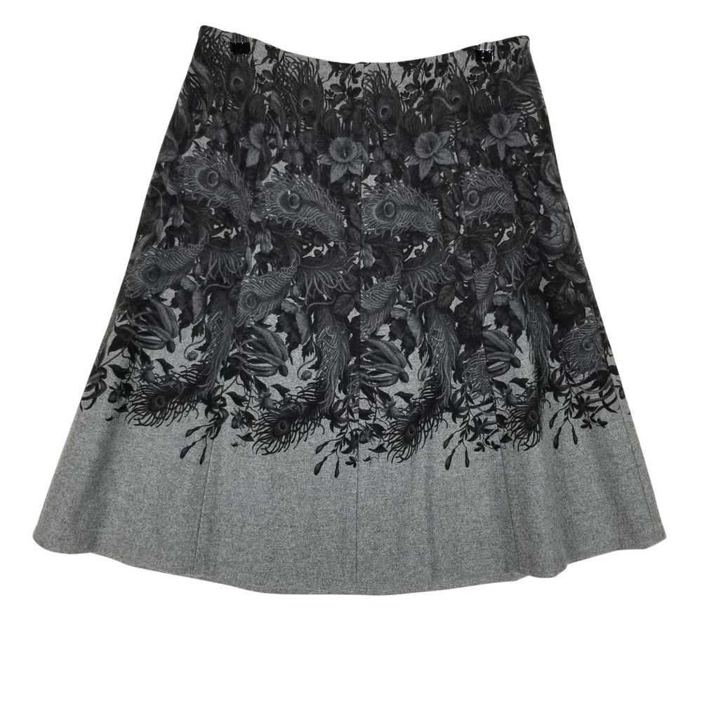 Talbots Skirt Womens 8 Grey Wool Blend Peacock Floral Print A-Line CN2806 08/14